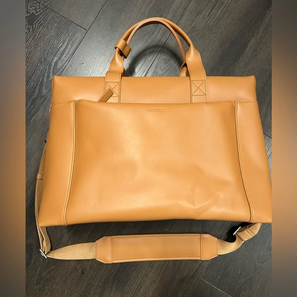 Elegant Tan Vegan Leather Laptop Tech and Travel Metro Duffle Bag